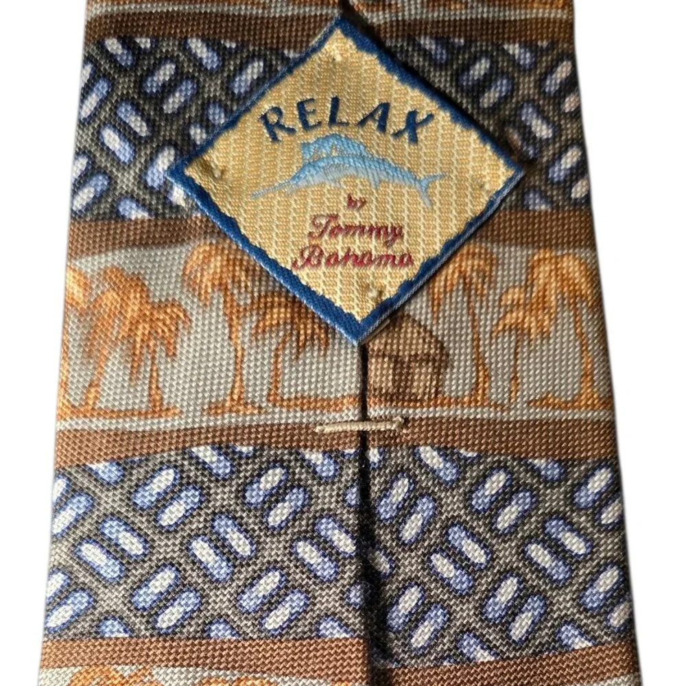 Tommy Bahama 100% Silk Tie Palm Tree Beach Hut Tropical Island Resort Necktie